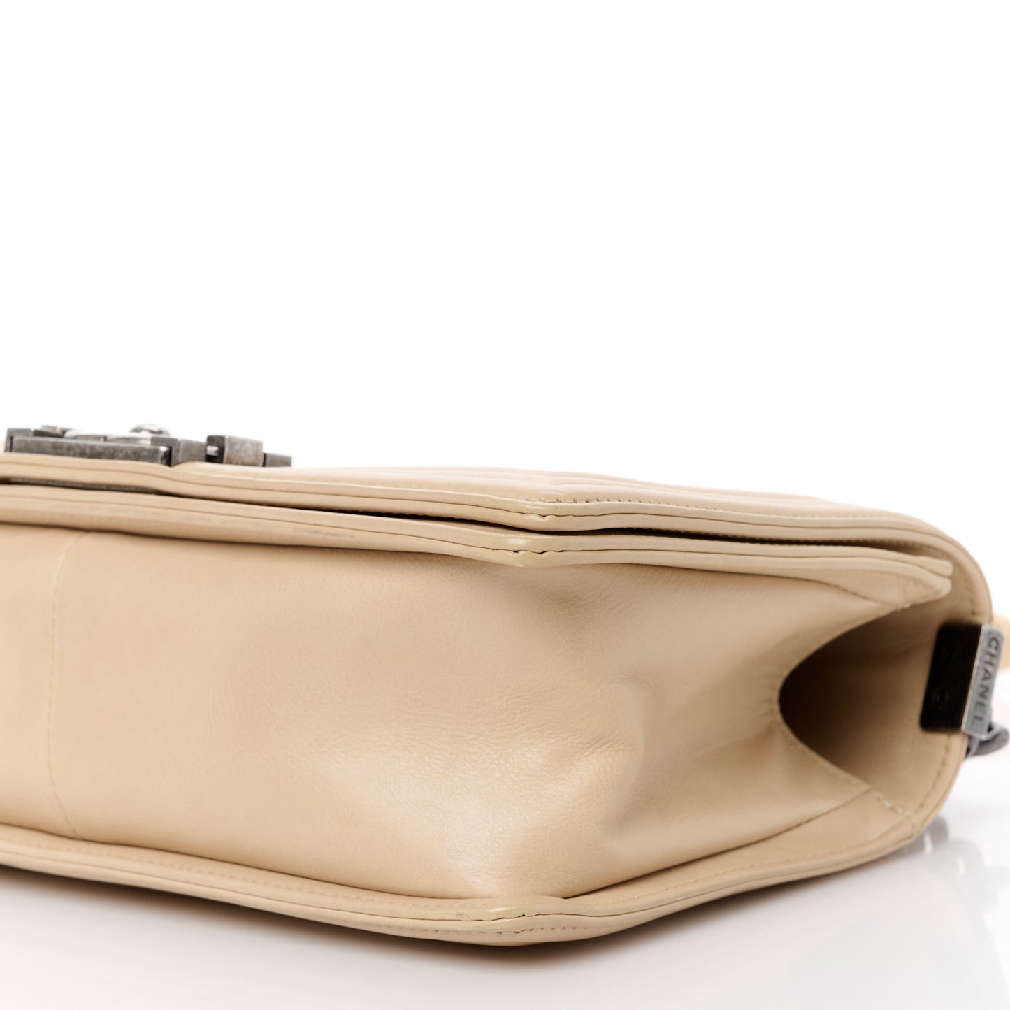 Calfskin Quilted Double Stitch Medium Boy Flap Beige