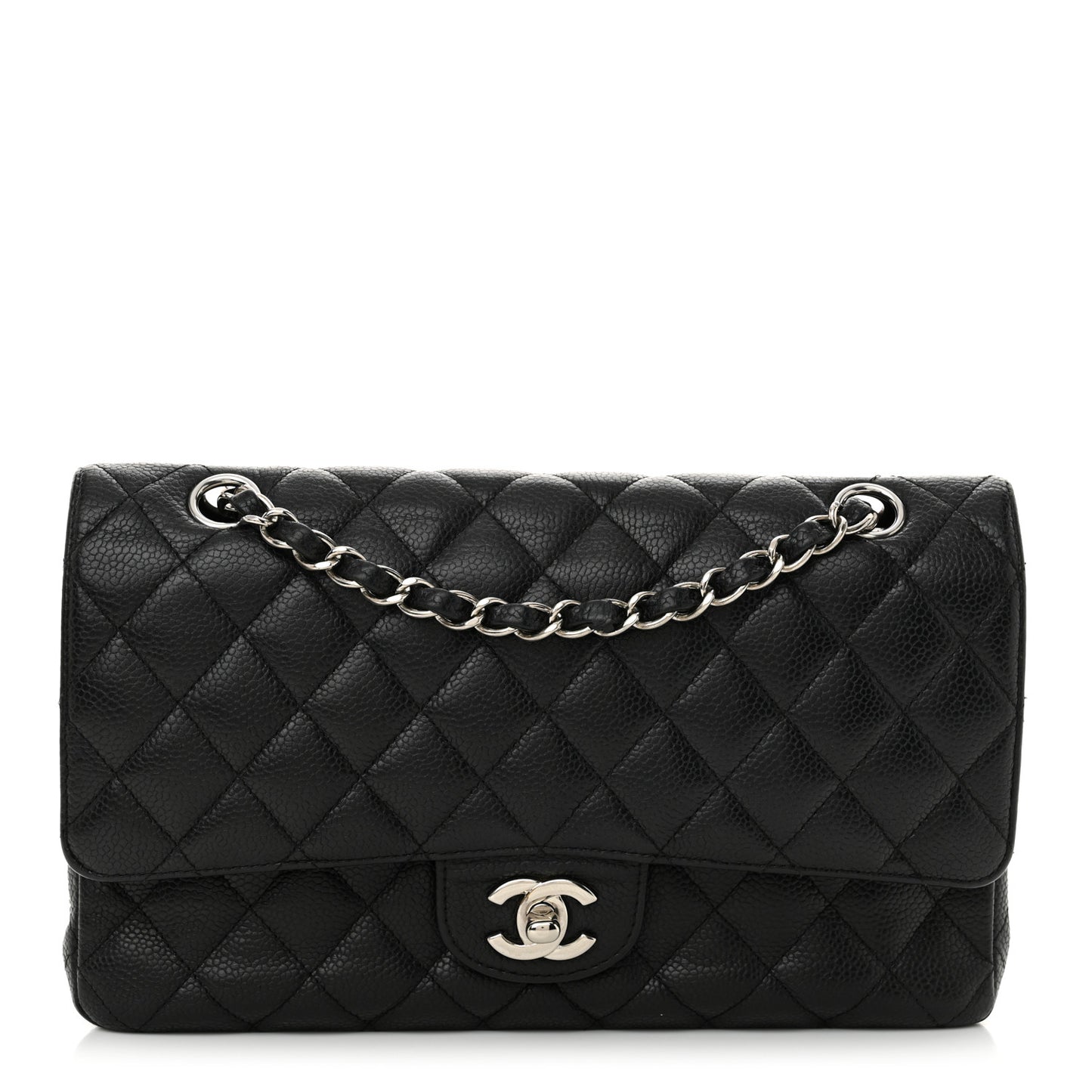 Caviar Quilted Medium Double Flap Black