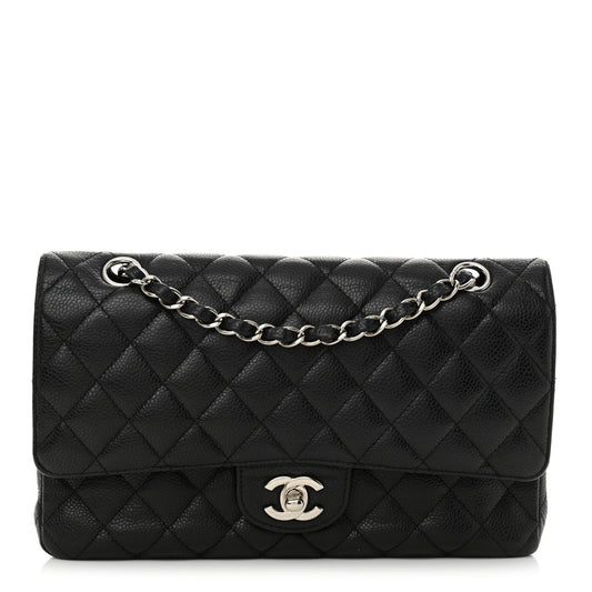 Caviar Quilted Medium Double Flap Black