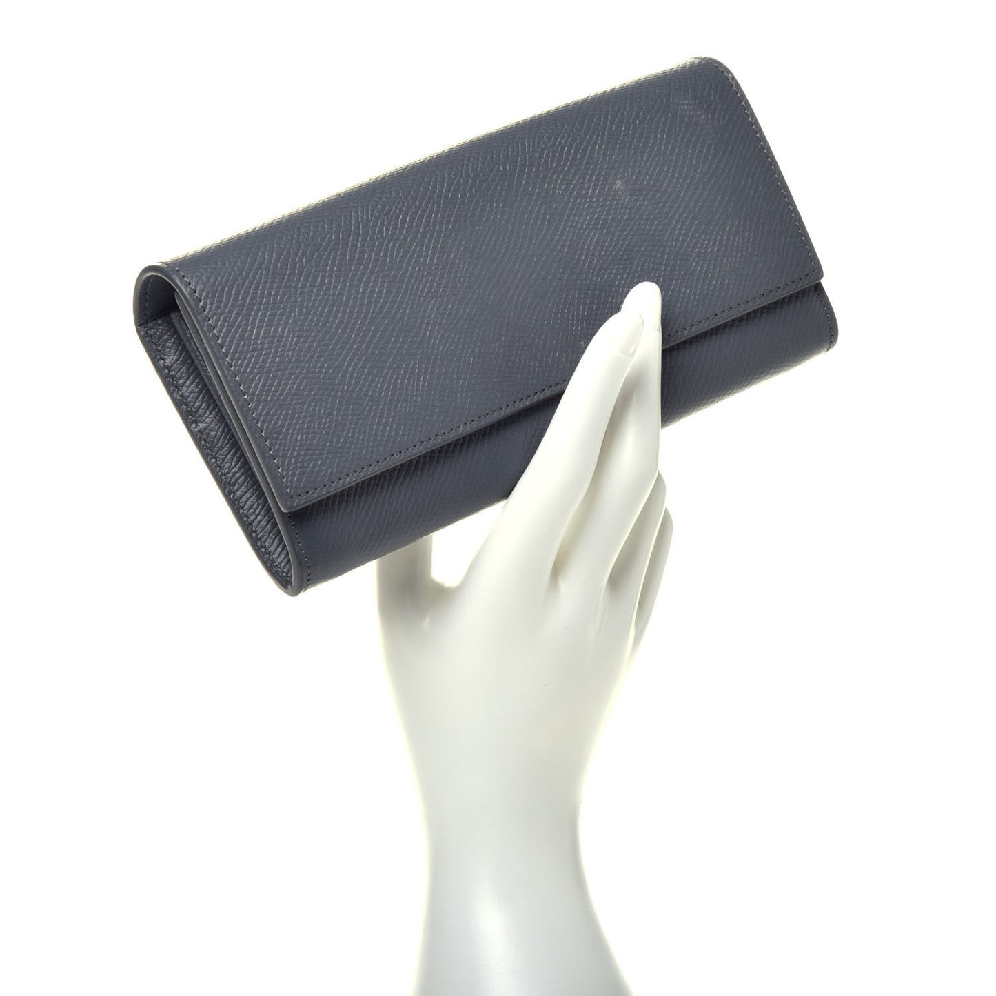 Grained Calfskin Large Flap Wallet Grey