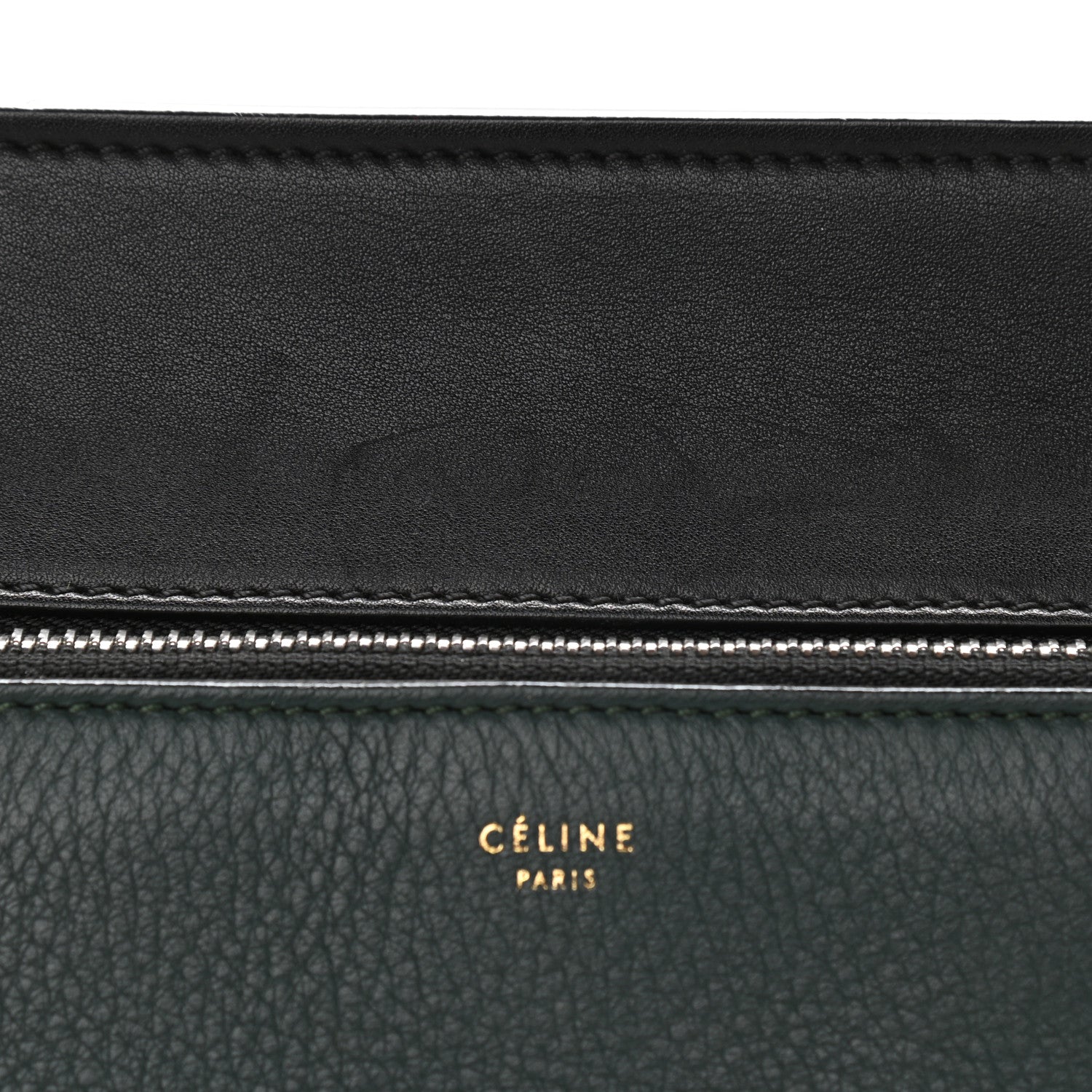 Celine Grained Calfskin Small Bi-Color Edge Shoulder Bag Black Green 11 of 15