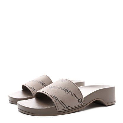 Balenciaga Rubber Allover Logo Womens Pool Wedge Slide Sandals 38 Dark Mink 3 of 8