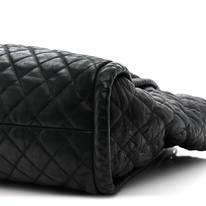 Chanel Crumpled Calfskin Iridescent Calfskin Hidden Chain Large Quilted Shopping Tote Black 10 of 11