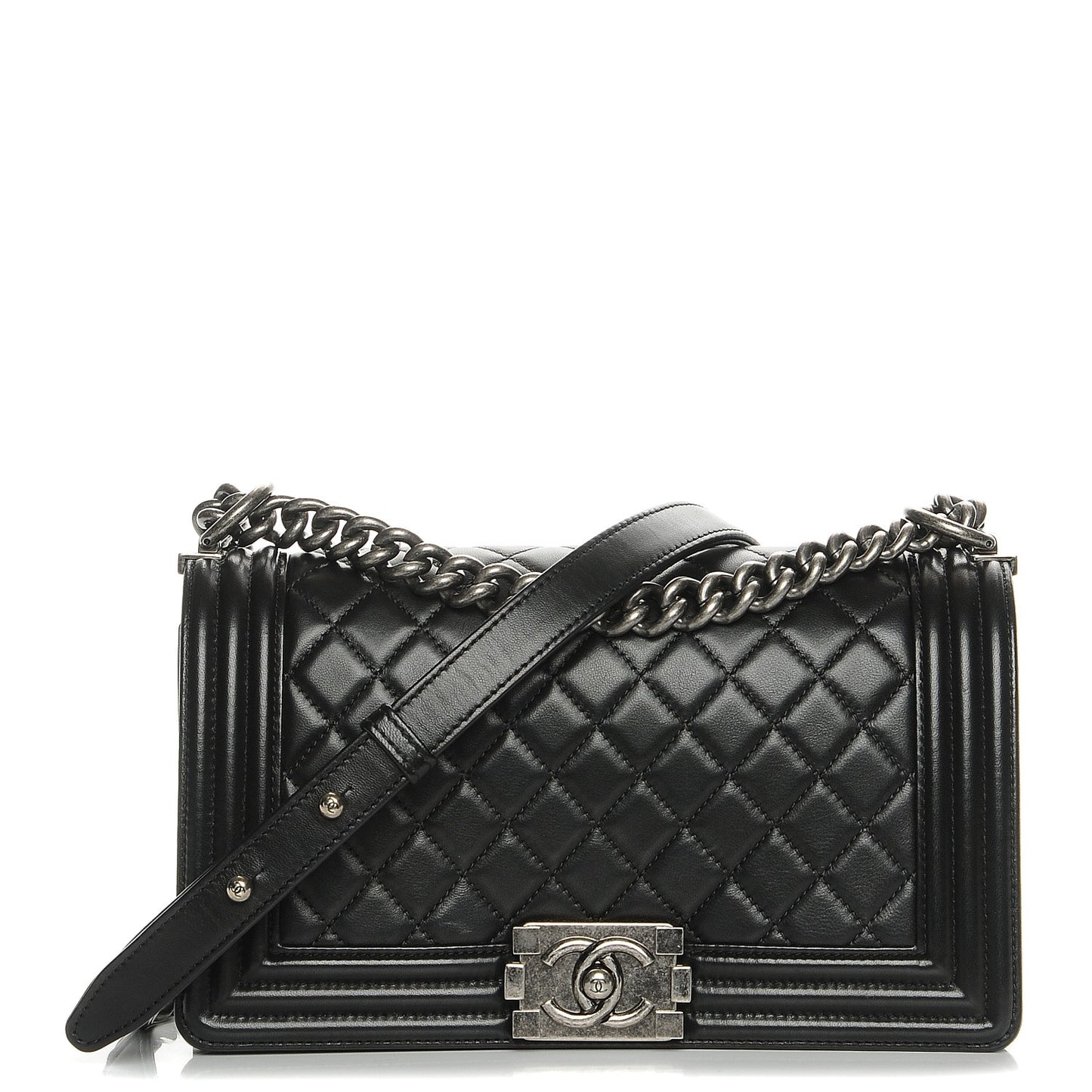 Lambskin Quilted Medium Boy Flap Black