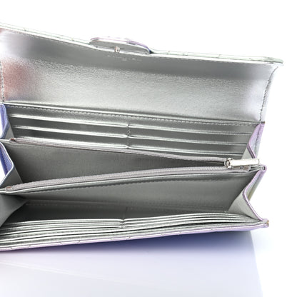 Chanel Gradient Metallic Calfskin Quilted Large Gusset Flap Wallet Silver Blue Yellow Purple 5 of 8