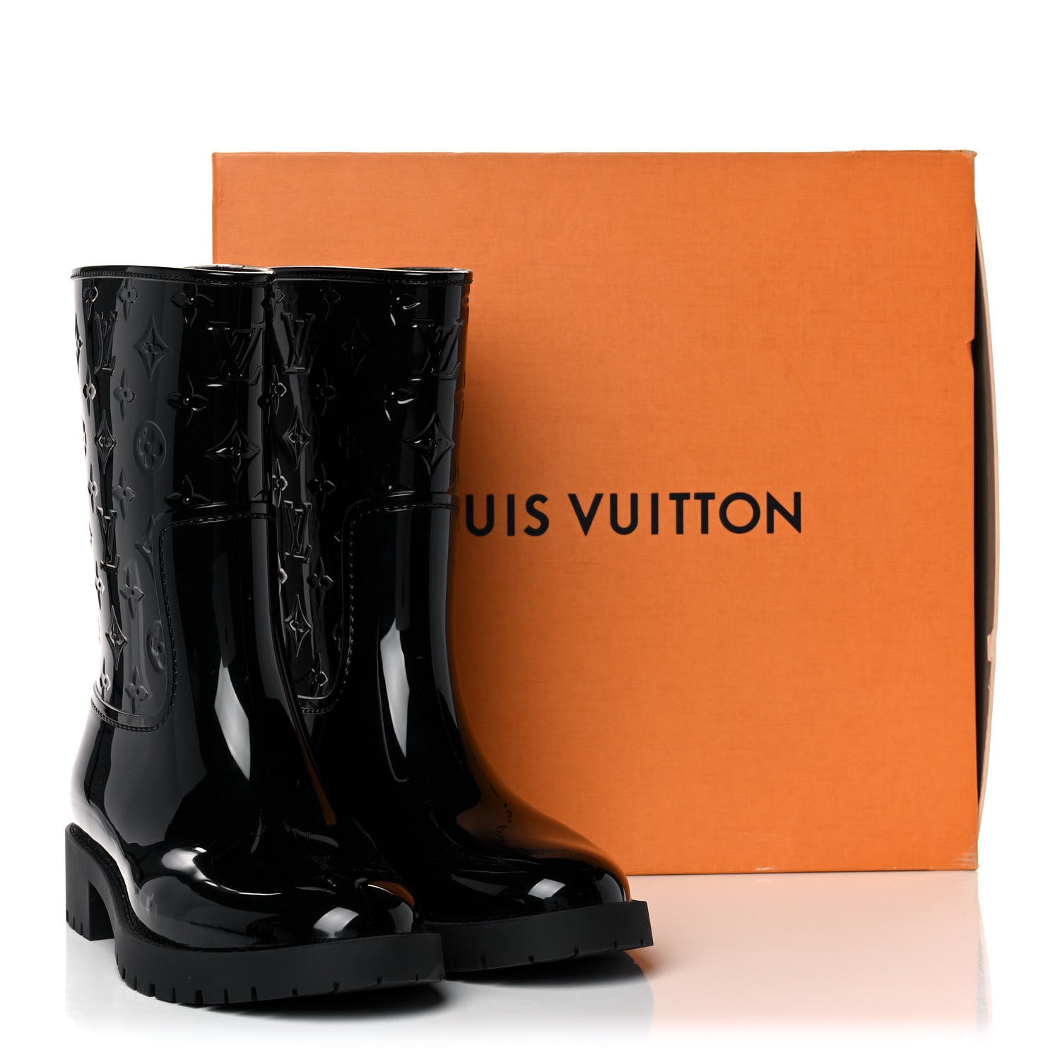 Louis Vuitton Rubber Embossed Monogram Drops Flat Half Boots 41 Black 8 of 8
