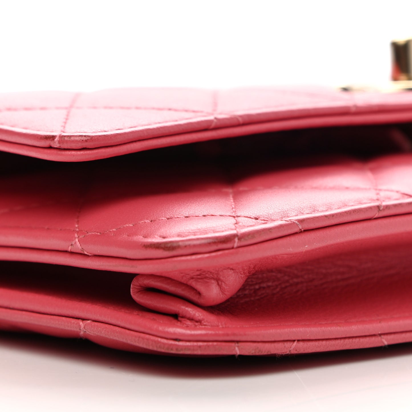 Lambskin Quilted Trendy CC Wallet On Chain WOC Bright Pink