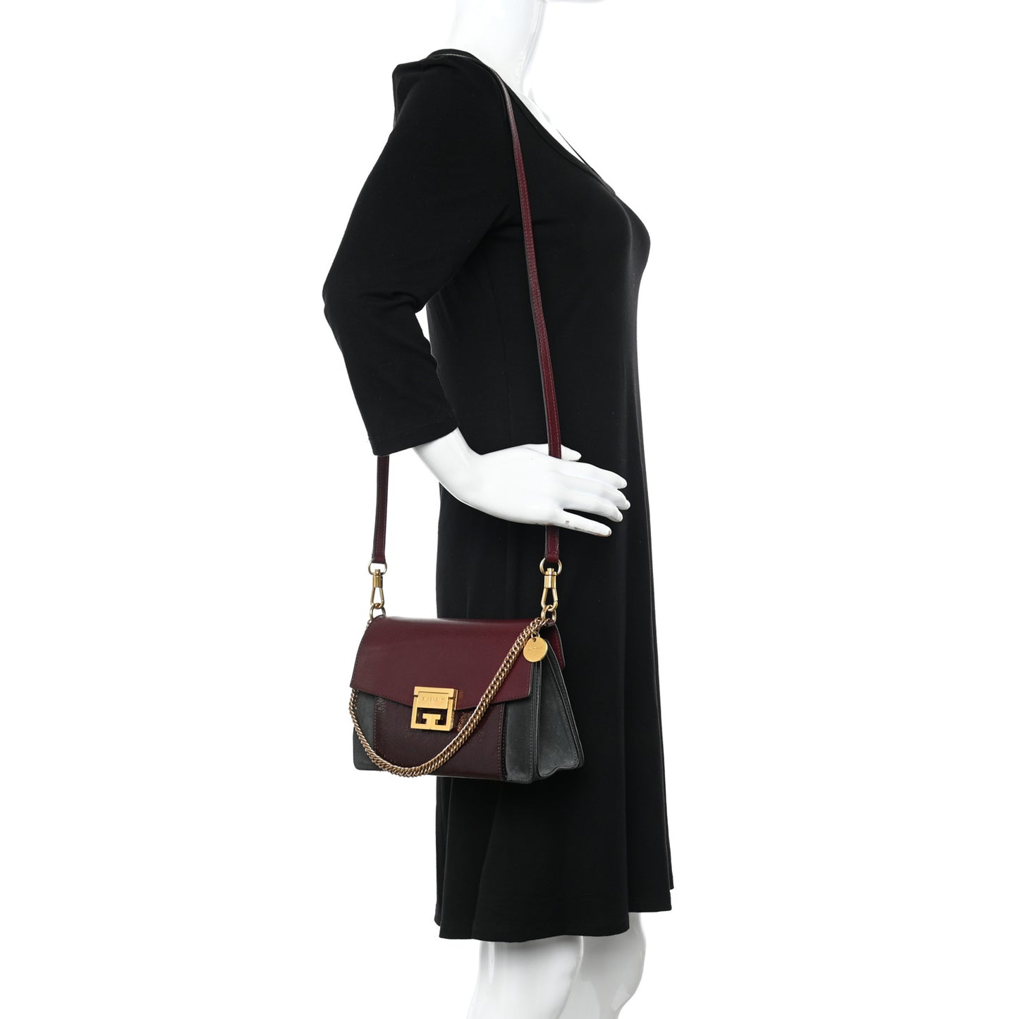 Crinkled Patent Deerskin Suede Small GV3 Shoulder Bag Aubergine Graphite