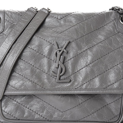 Saint Laurent Crinkled Calfskin Matelasse Monogram Medium Niki Chain Satchel Fog 6 of 8
