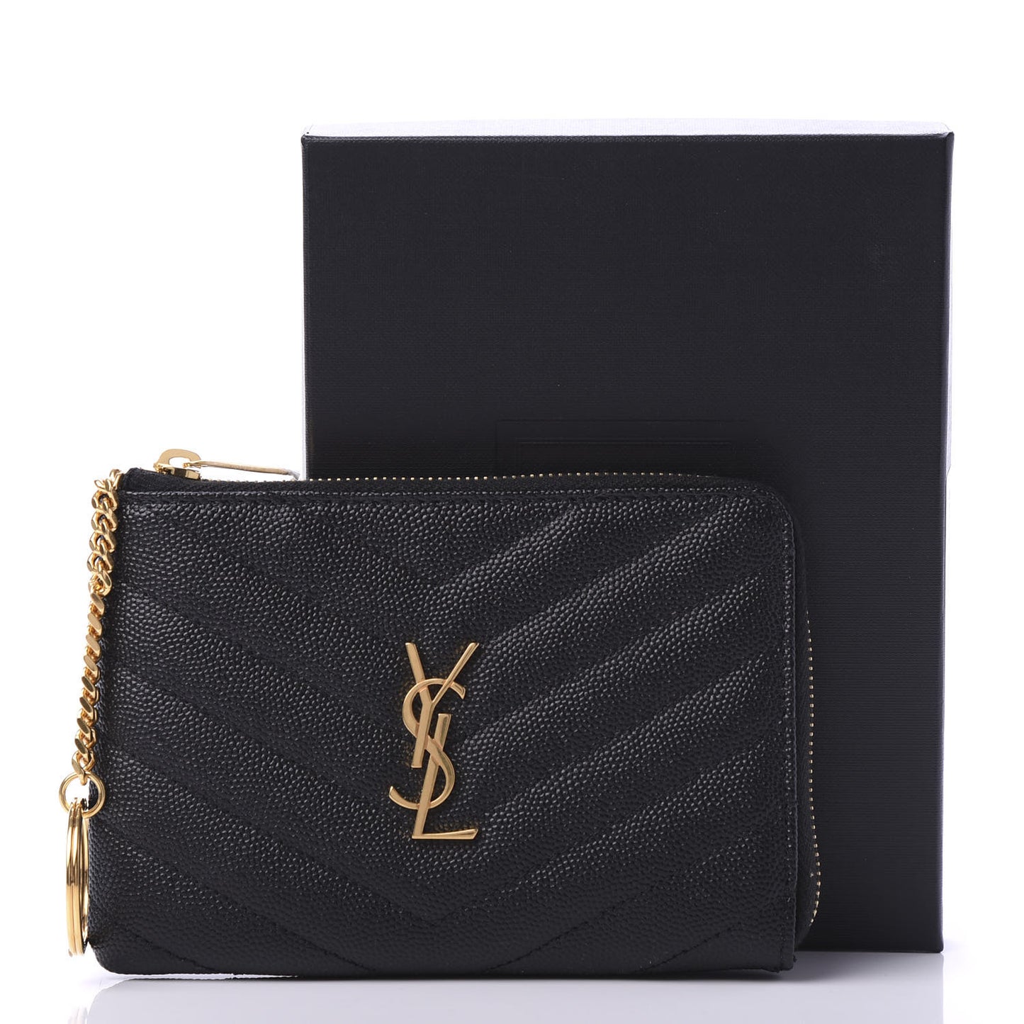 Grain de Poudre Matelasse Monogram Key Pouch Black