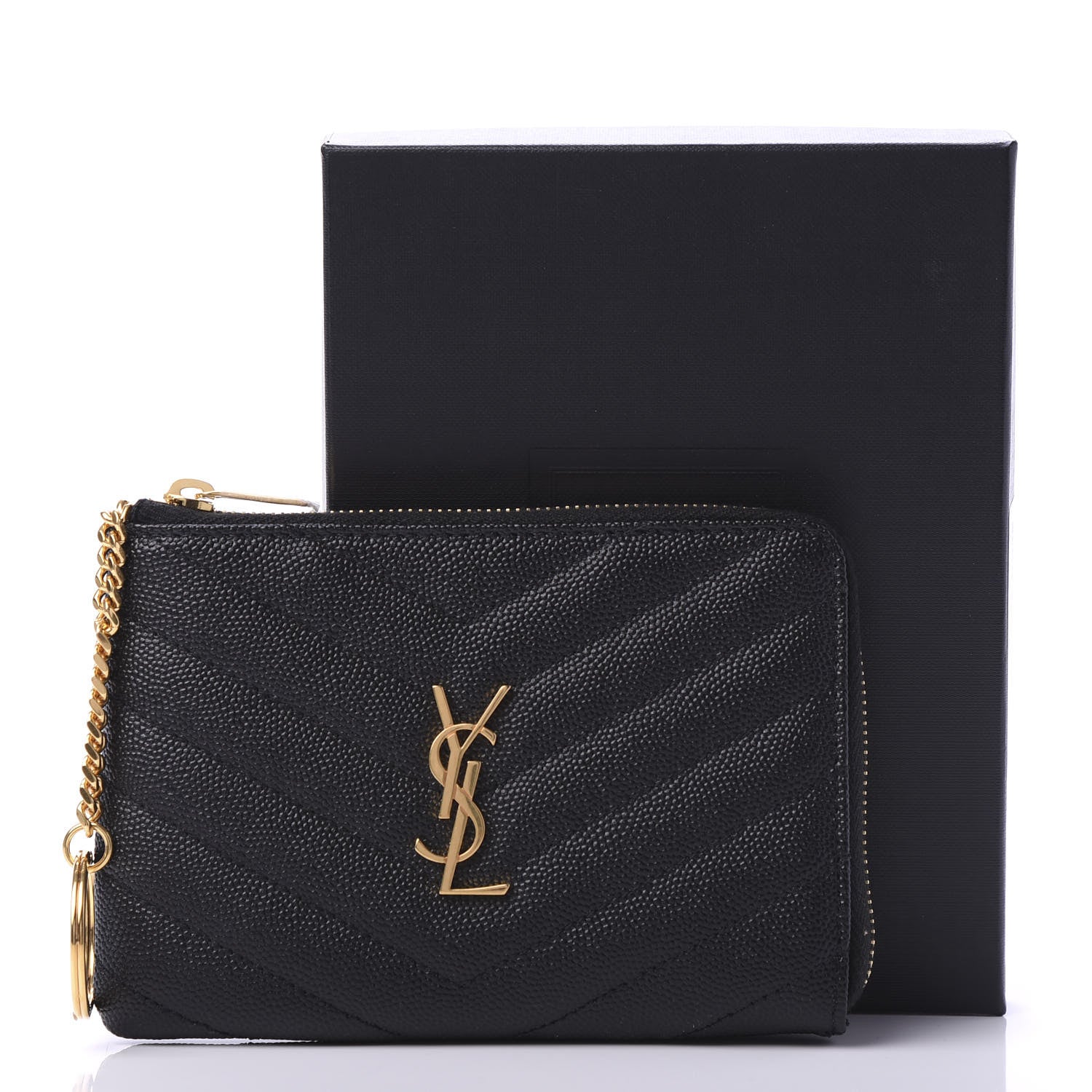 Saint Laurent Grain de Poudre Matelasse Monogram Key Pouch Black 8 of 8