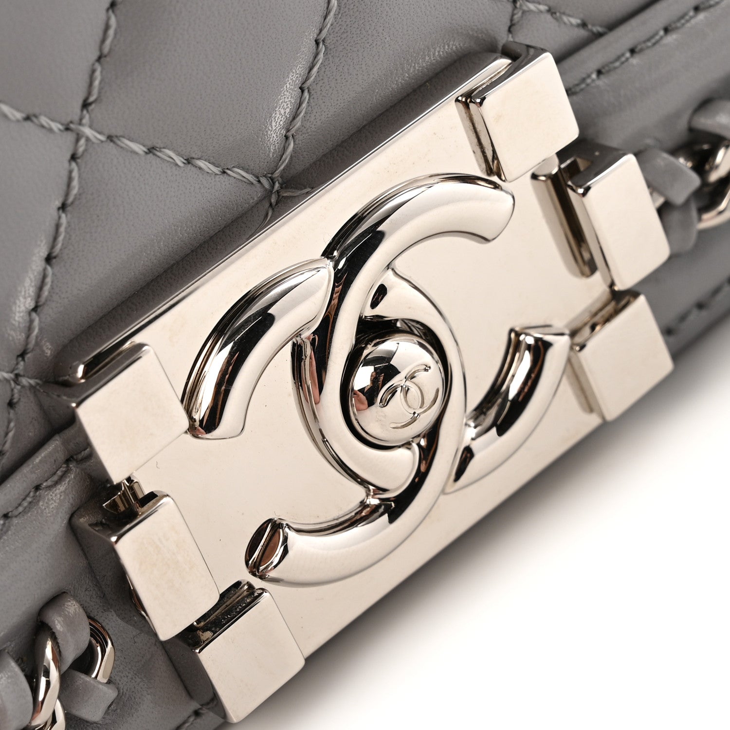 Chanel Iridescent Lambskin Quilted Medium Chain Around Boy Flap Light Grey 11 of 12