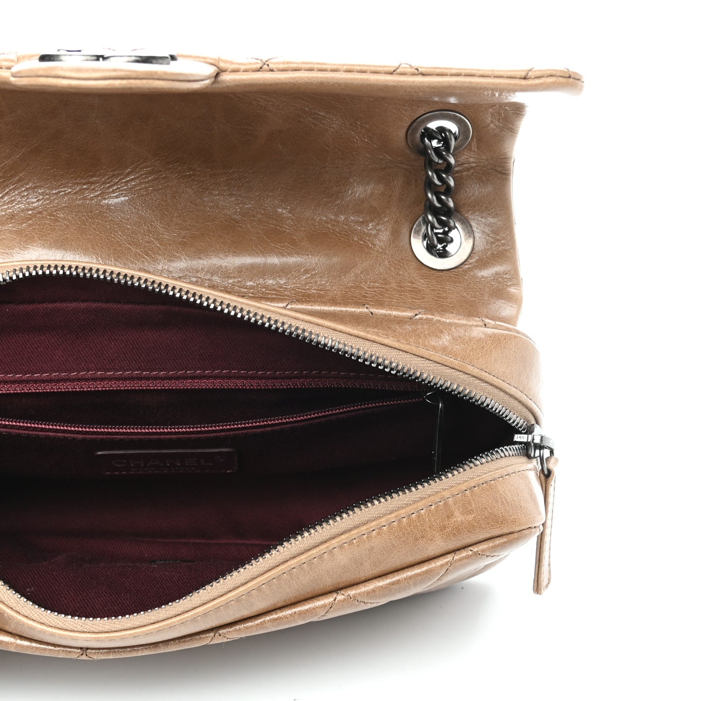 Glazed Calfskin Quilted Medium Duo Color Flap Brown