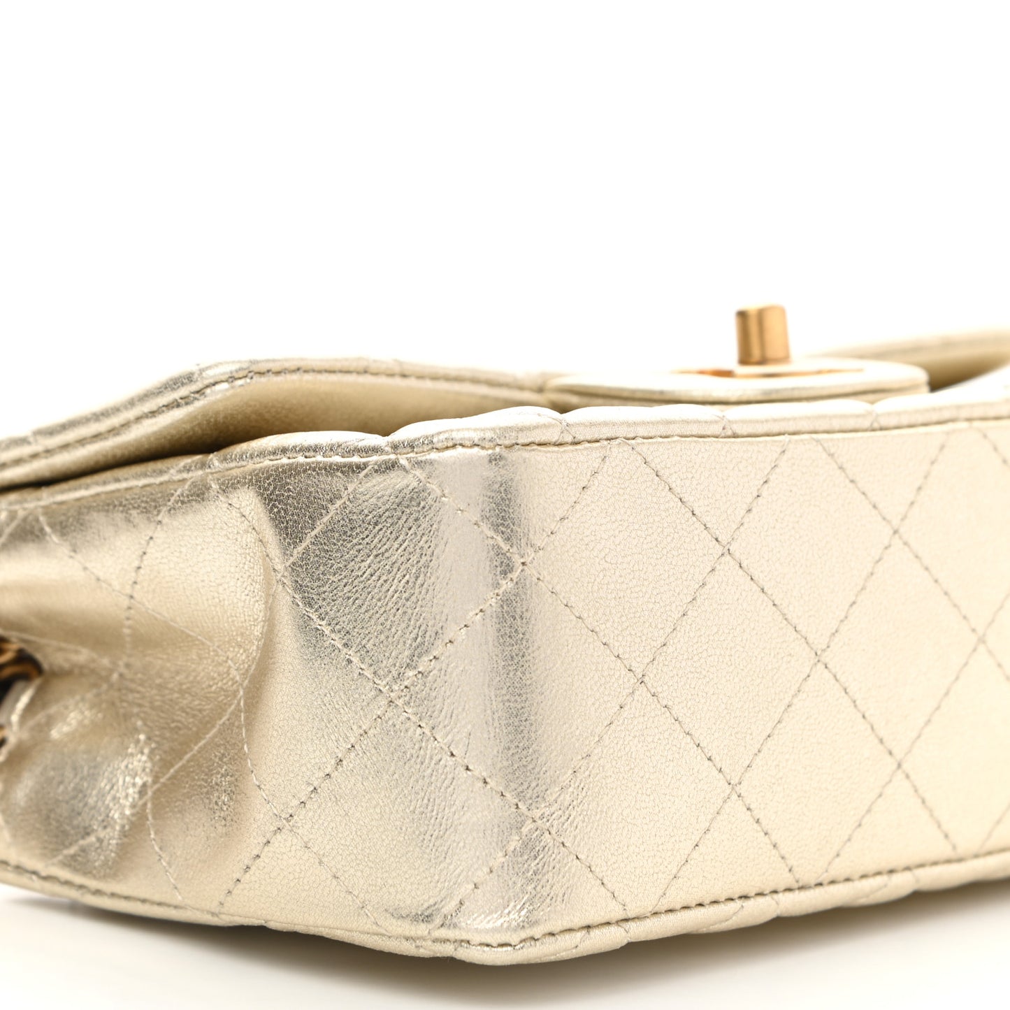 Metallic Lambskin Quilted Mini Rectangular Flap Gold