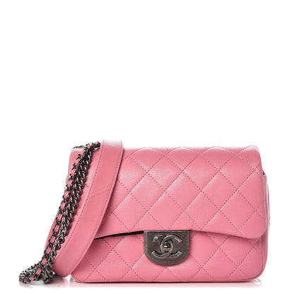 Chanel Shiny Goatskin Quilted Small Double Carry Waist Chain Flap Pink 1 of 12