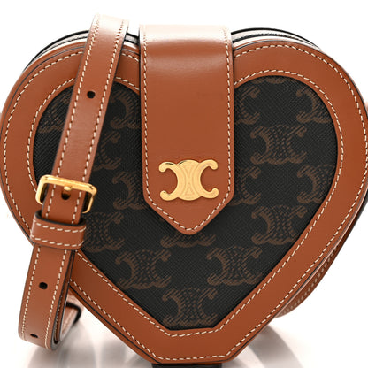 Celine Triomphe Canvas Calfskin Heart Tambour Bag Tan 8 of 10