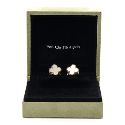 Van Cleef & Arpels 18K Yellow Gold Mother of Pearl Vintage Alhambra Earrings 5 of 5