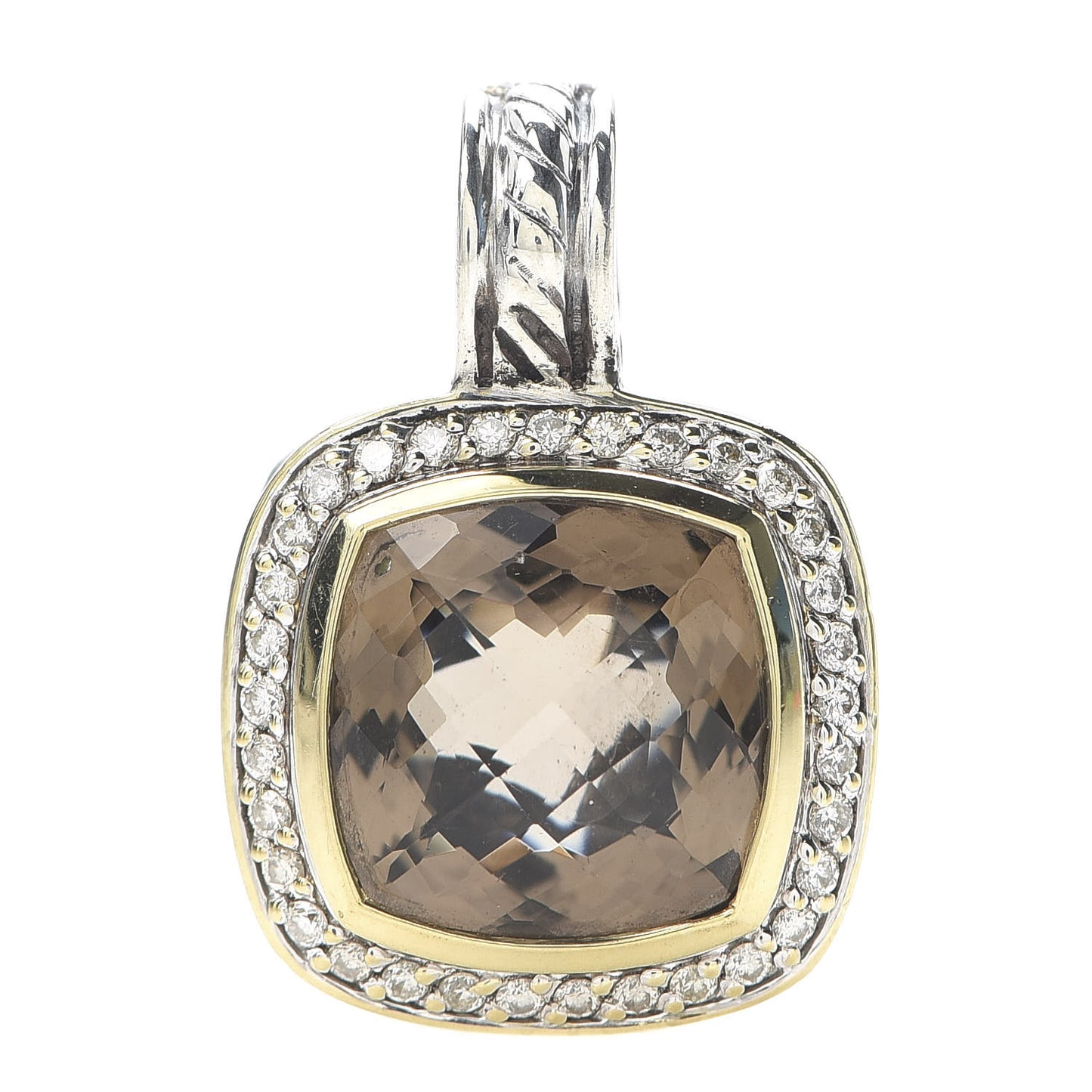 Sterling Silver 18K Yellow Gold Diamond Smoky Quartz 11mm Albion Pendant