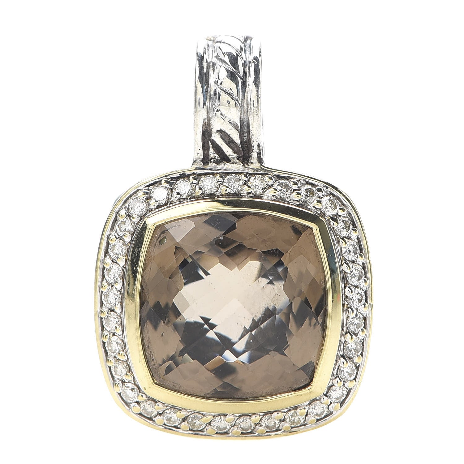 David Yurman Sterling Silver 18K Yellow Gold Diamond Smoky Quartz 11mm Albion Pendant 1 of 3