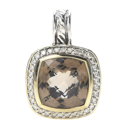 David Yurman Sterling Silver 18K Yellow Gold Diamond Smoky Quartz 11mm Albion Pendant 1 of 3
