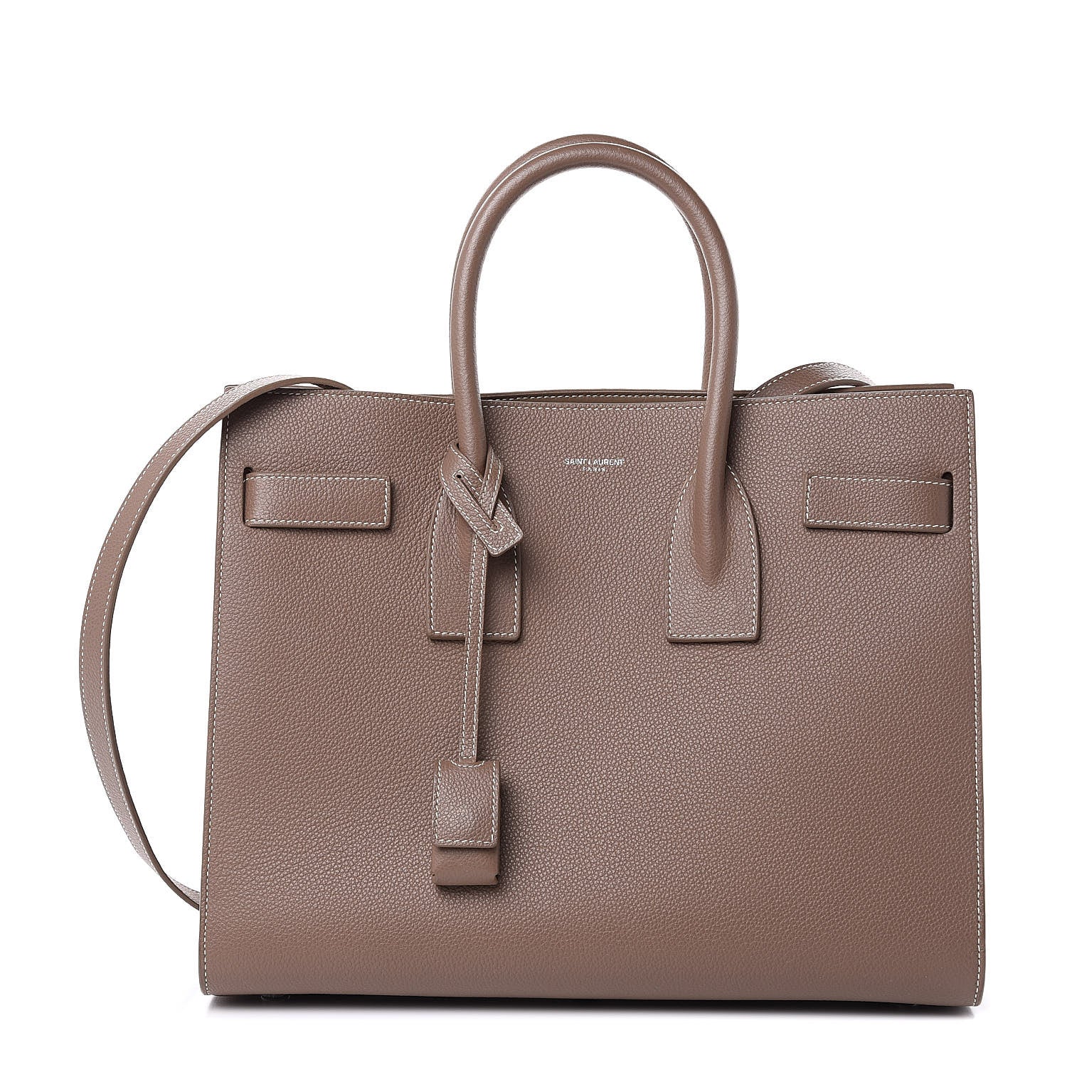 Saint Laurent Grained Calfskin Topstitch Small Classic Sac De Jour Taupe 1 of 14