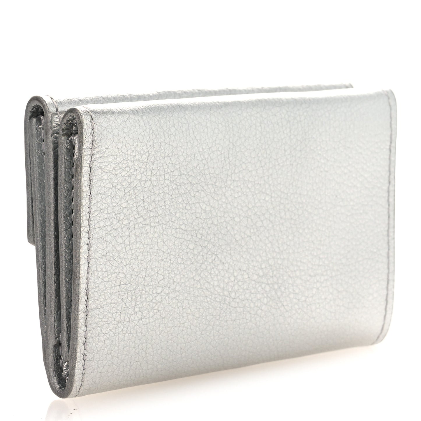 Metallic Calfskin Lockmini Wallet Silver