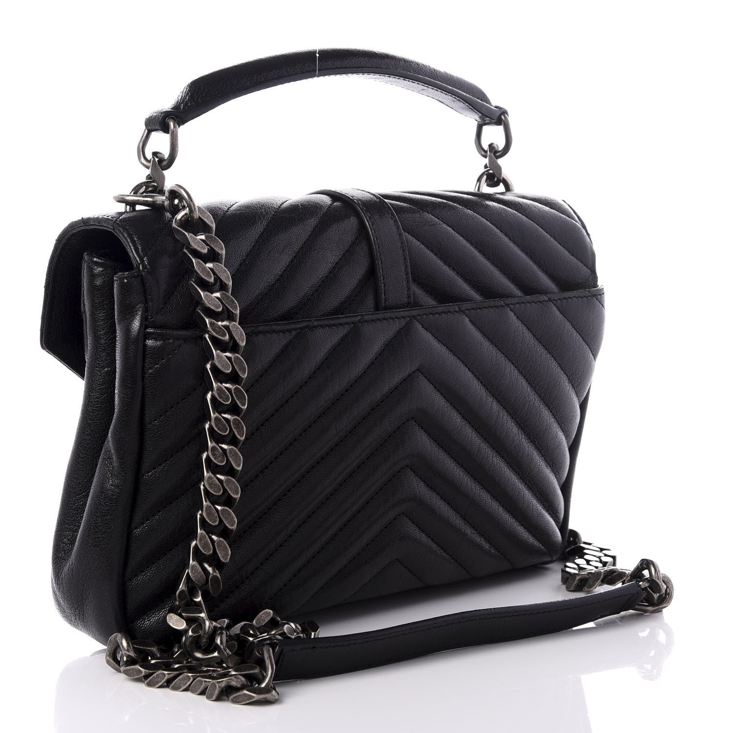 Saint Laurent Sheepskin Matelasse Chevron Monogram Medium College Bag Black 2 of 8