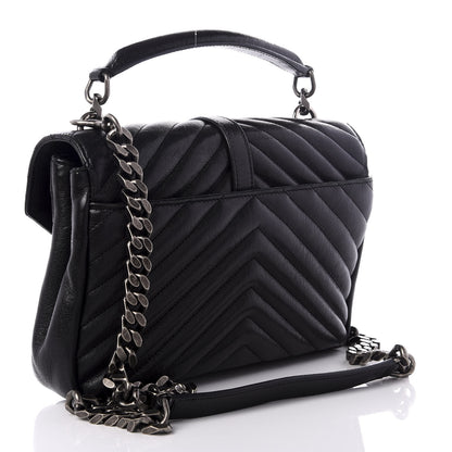 Saint Laurent Sheepskin Matelasse Chevron Monogram Medium College Bag Black 2 of 8