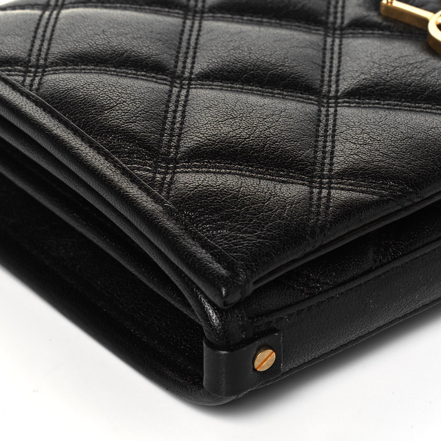 Lambskin Diamond Quilted Becky Chain Wallet Black