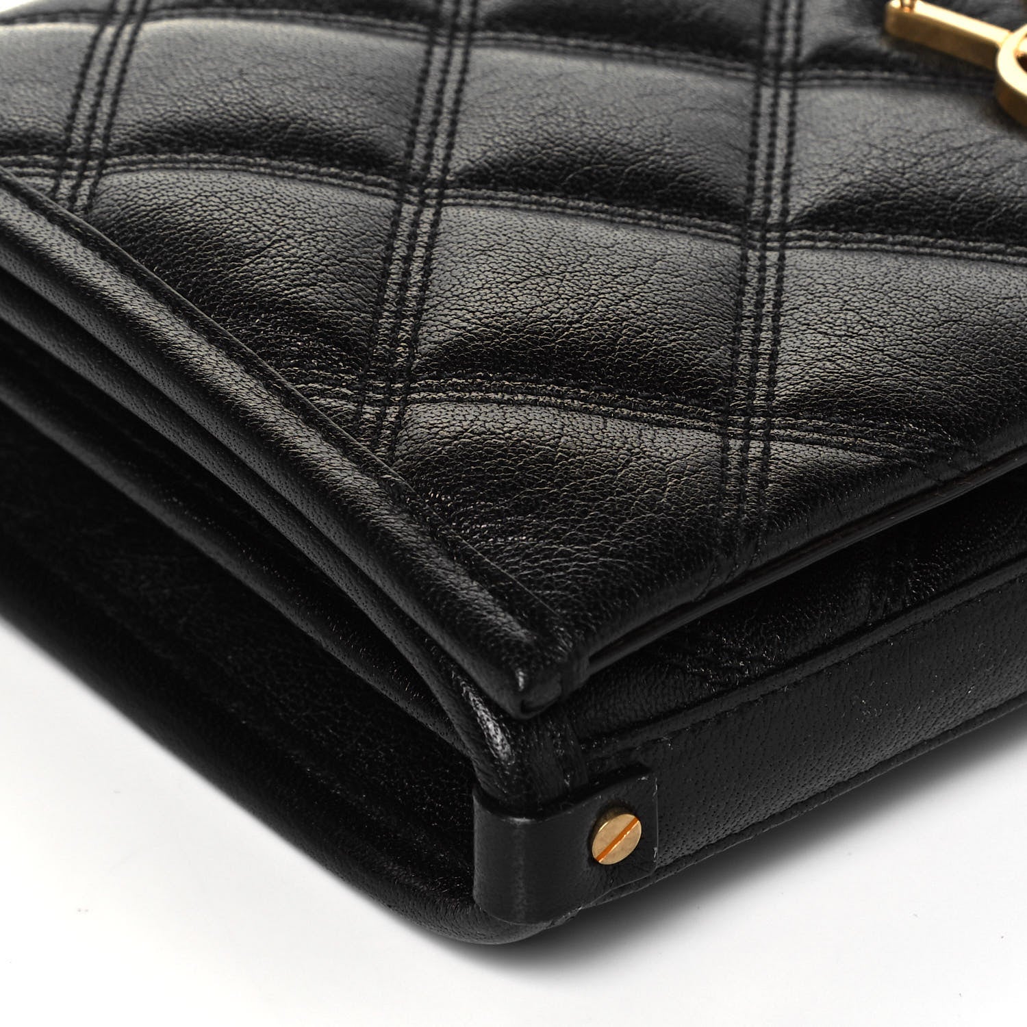 Saint Laurent Lambskin Diamond Quilted Becky Chain Wallet Black 8 of 9