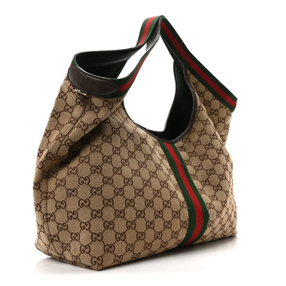 Gucci GG Monogram Web Large Giglio Tote Beige Brown 4 of 12