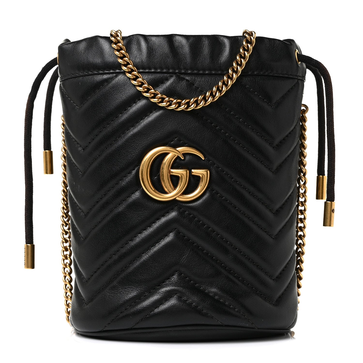Gucci Calfskin Matelasse Mini GG Marmont 2.0 Bucket Bag Black 1 of 8