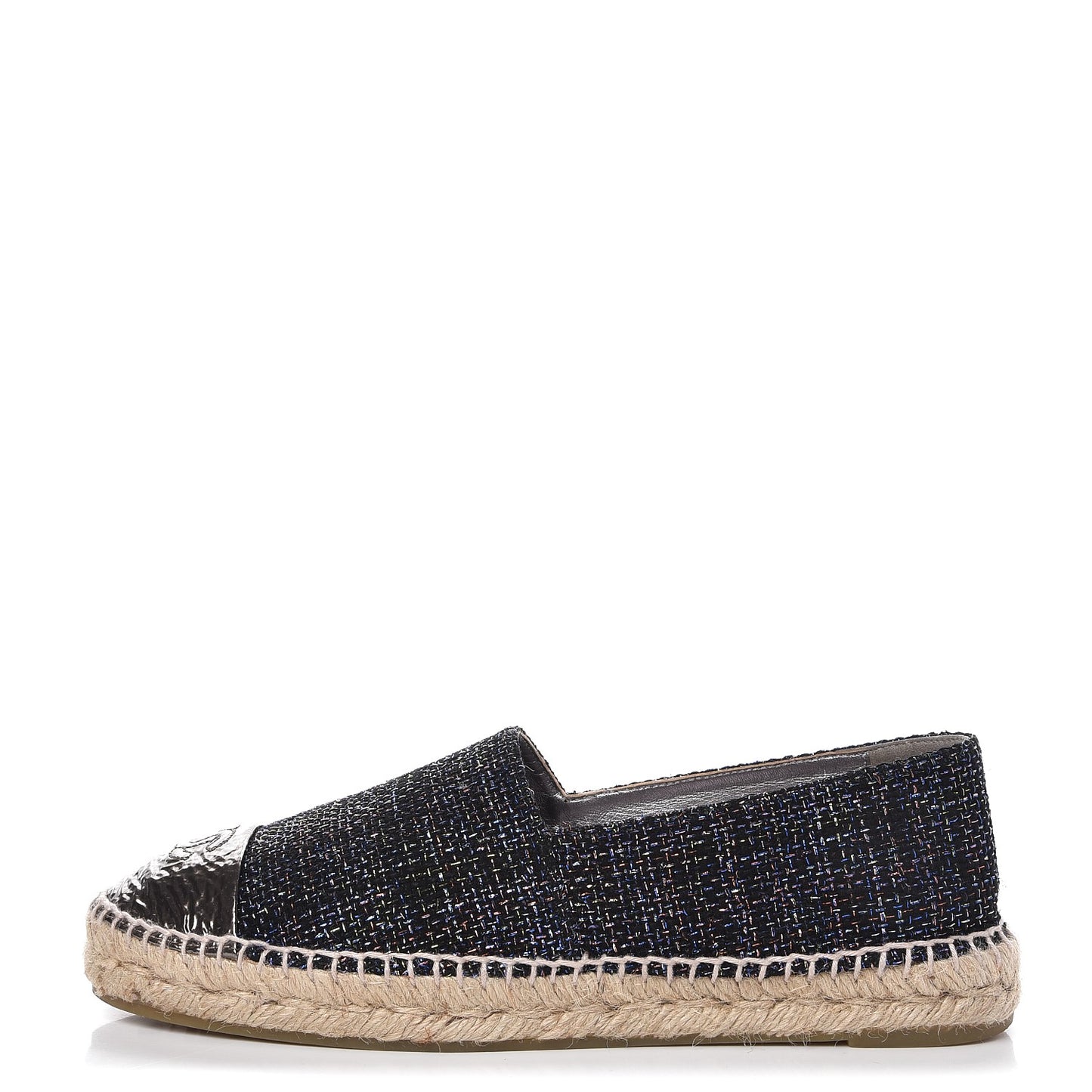 Tweed Patent Goatskin CC Espadrilles 40 Black