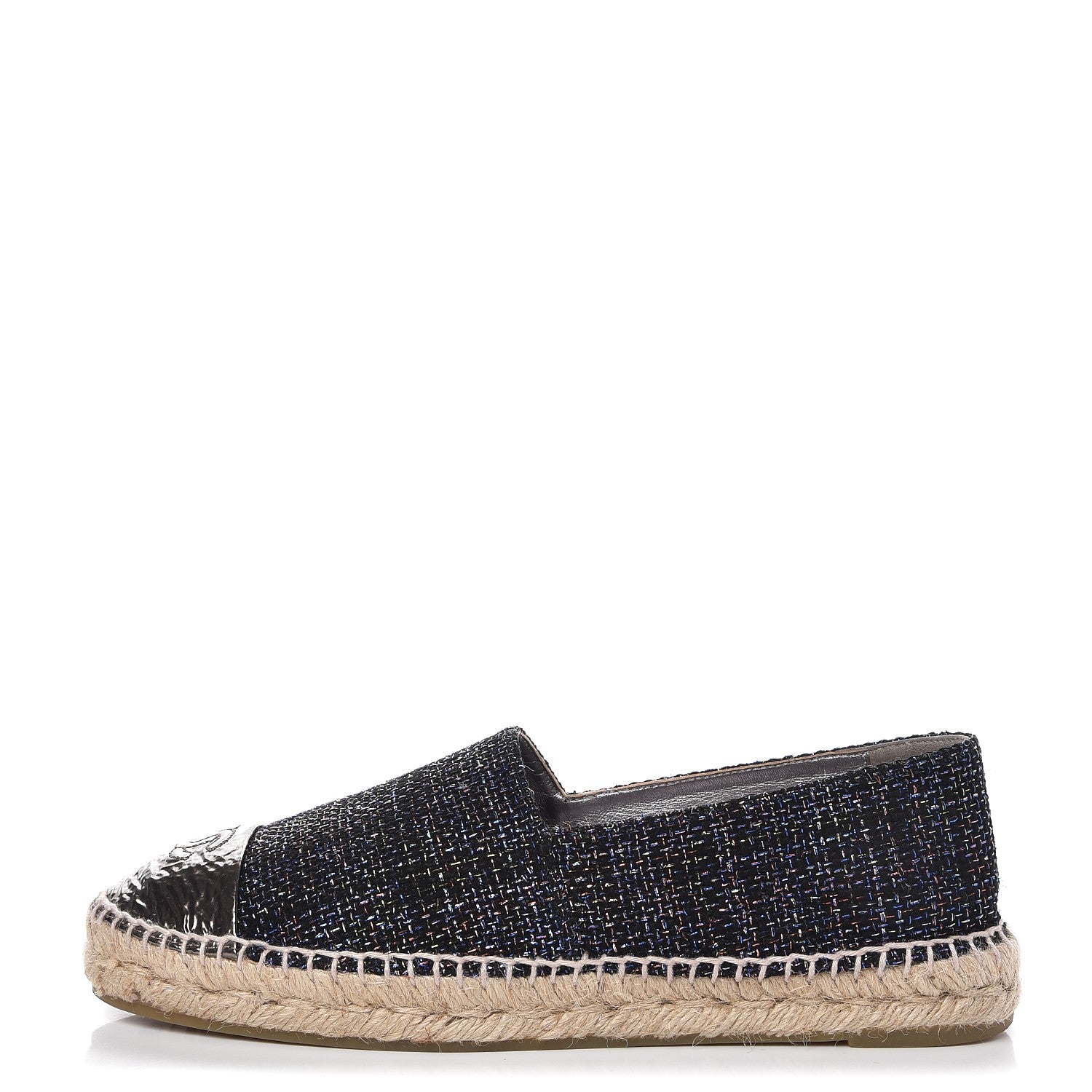 Chanel Tweed Patent Goatskin CC Espadrilles 40 Black 1 of 10
