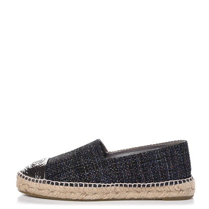 Chanel Tweed Patent Goatskin CC Espadrilles 40 Black 1 of 10