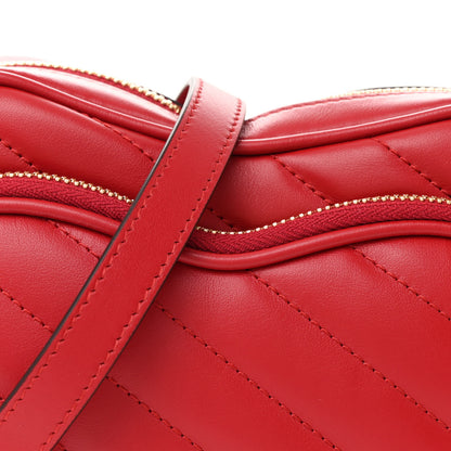 Gucci Calfskin Matelasse Diagonal Mini Interlocking G Heart Shoulder Bag Hibiscus Red 8 of 10