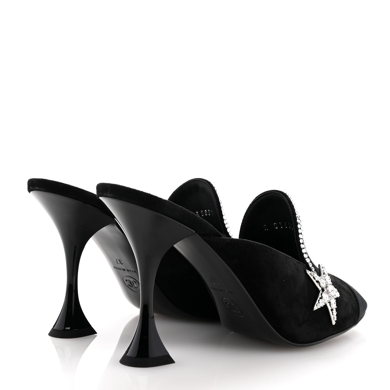 Chanel Suede Grosgrain Crystal Star Mules 37 Black 5 of 11