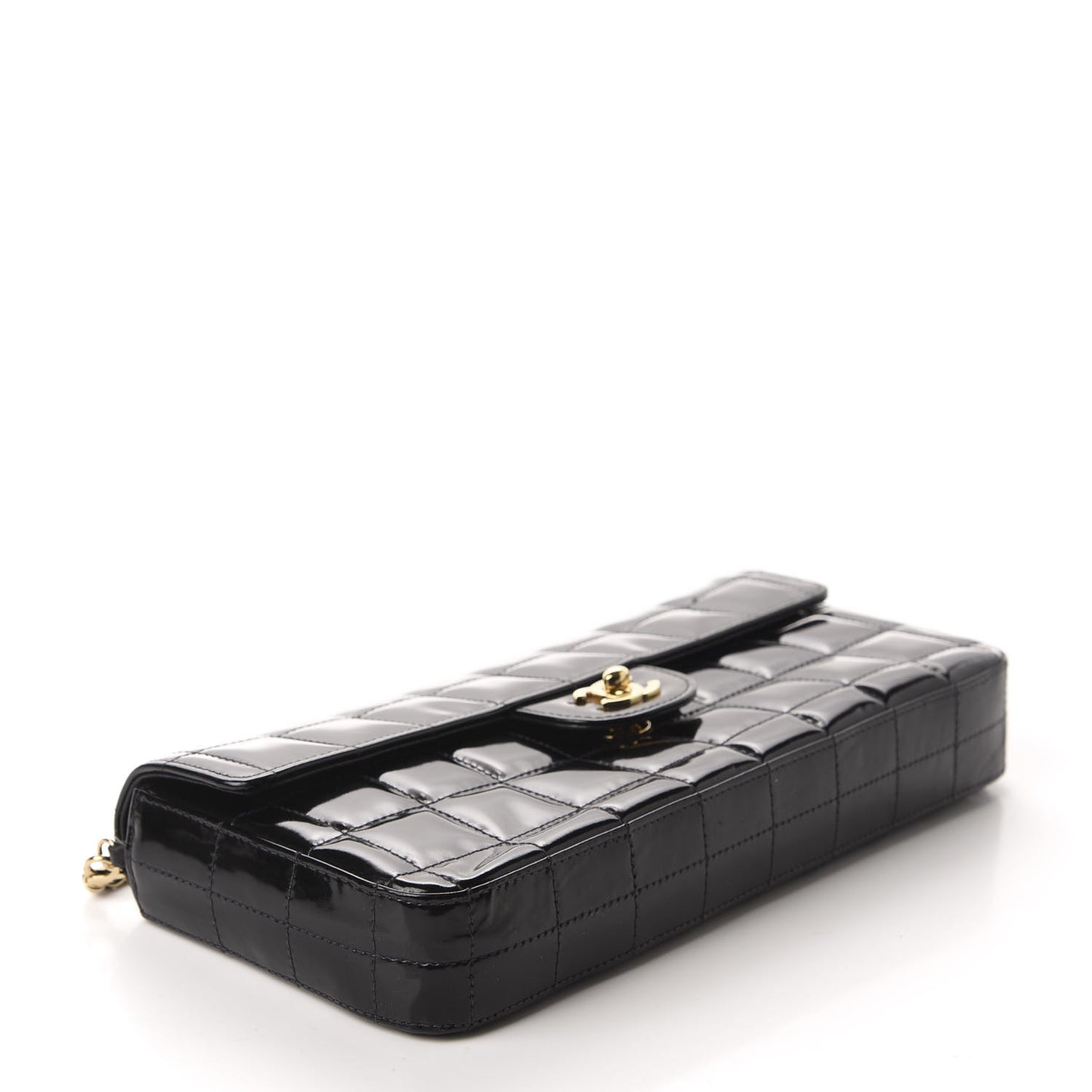 Patent Quilted East West Chocolate Bar Flap Black