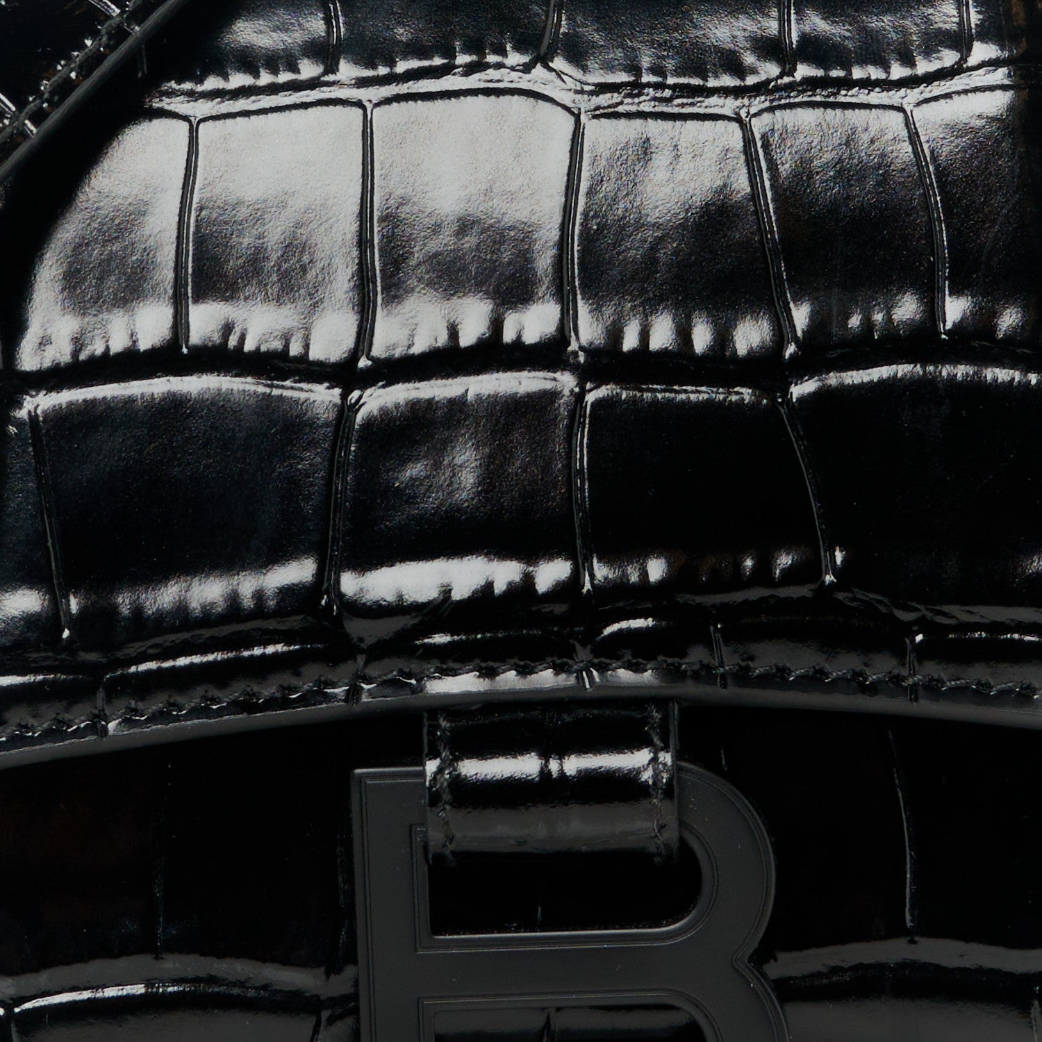 Balenciaga Shiny Calfskin Monochrome Crocodile Embossed Hourglass Top Handle Bag XS Black 8 of 10