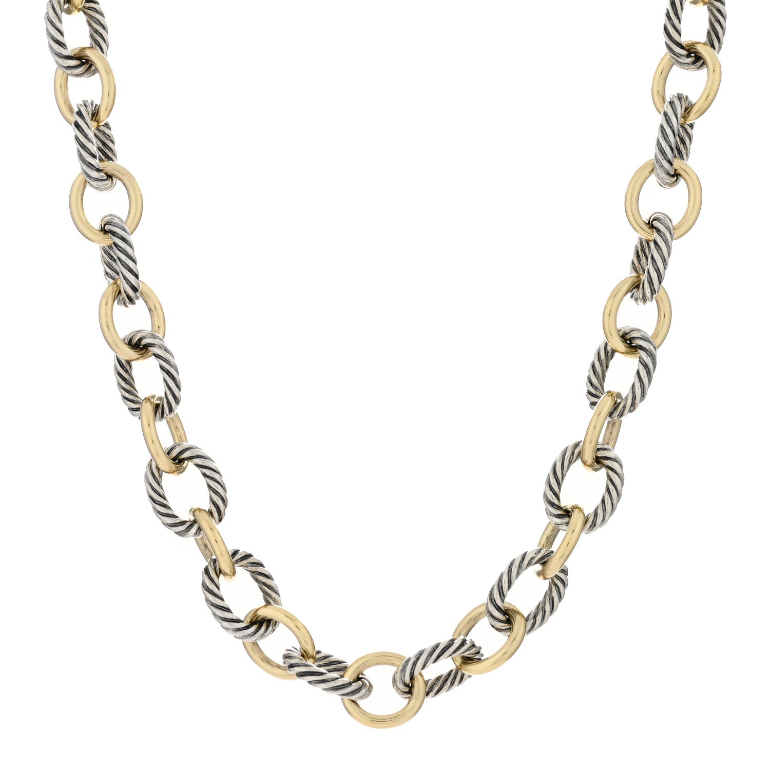 David Yurman Sterling Silver 18K Yellow Gold 12mm Large Oval Link Necklace 1 of 4