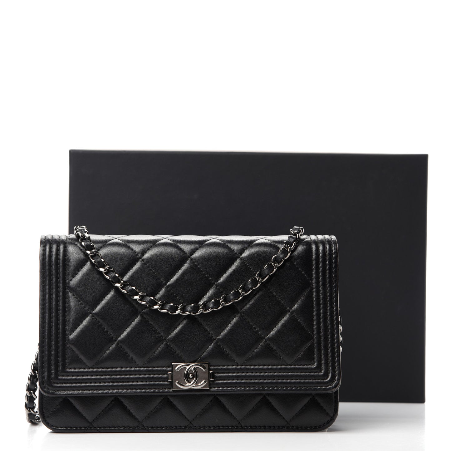 Lambskin Quilted Boy Wallet On Chain WOC Black