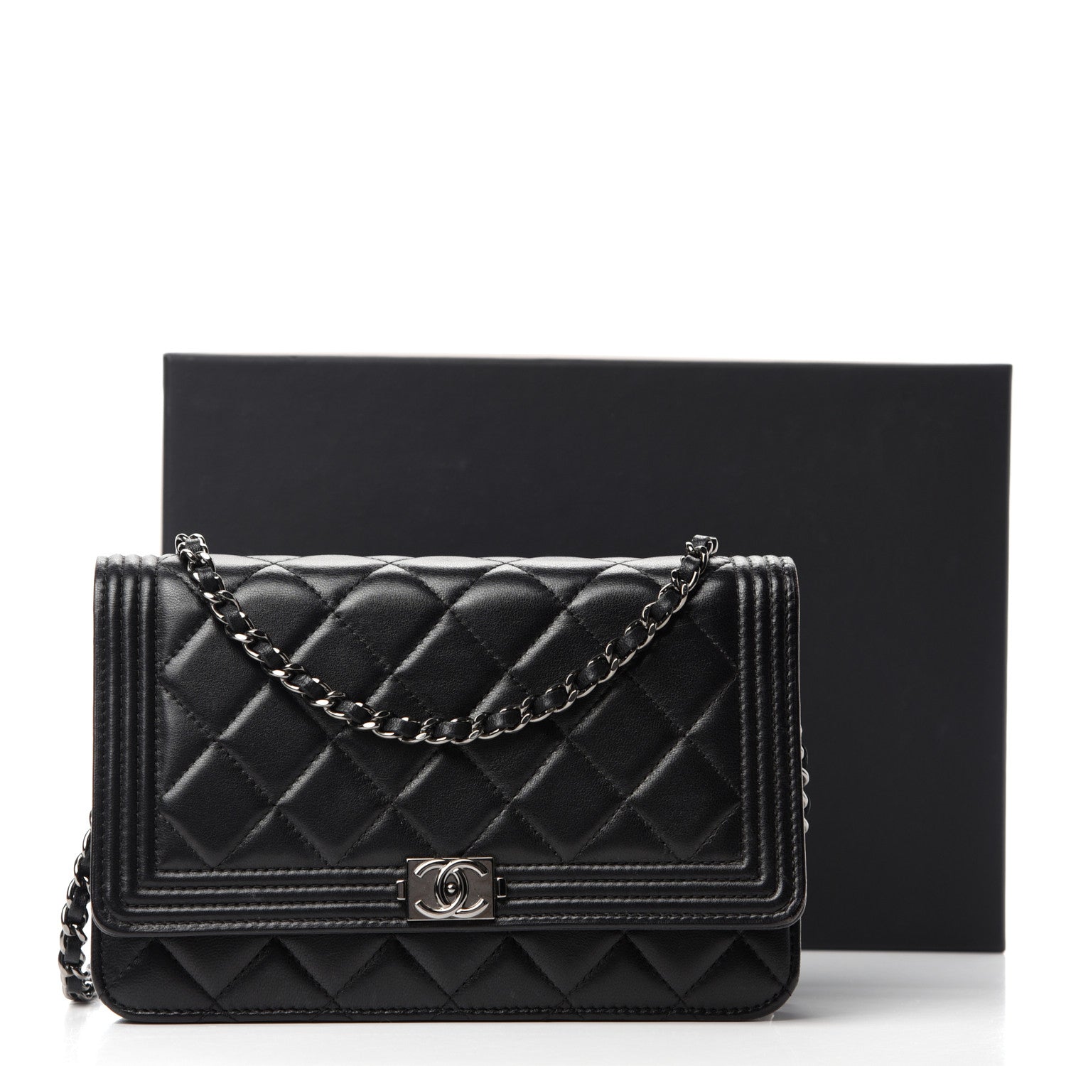Chanel Lambskin Quilted Boy Wallet On Chain WOC Black 14 of 14