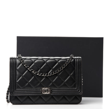 Chanel Lambskin Quilted Boy Wallet On Chain WOC Black 14 of 14