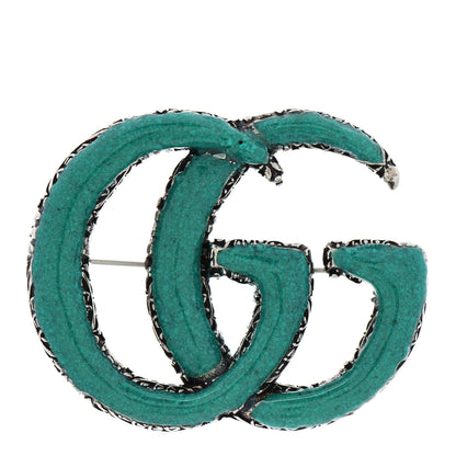 Gucci Sterling Silver Enamel GG Brooch Turquoise 1 of 3