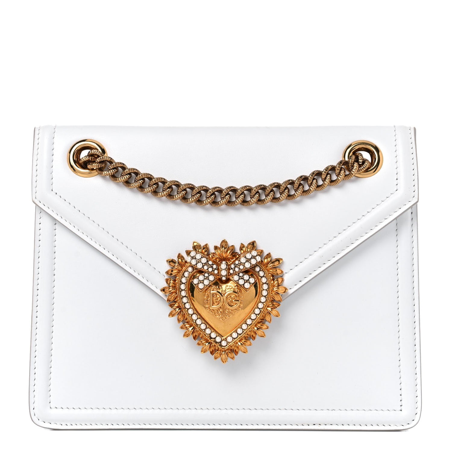 Dolce & Gabbana Smooth Calfskin Medium Devotion Crossbody Bag White 1 of 13
