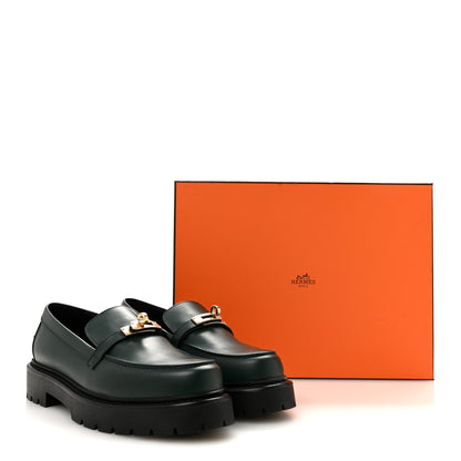 Hermes Glazed Calfskin Womens Icone Loafers 39.5 Vert Bouteille 10 of 10