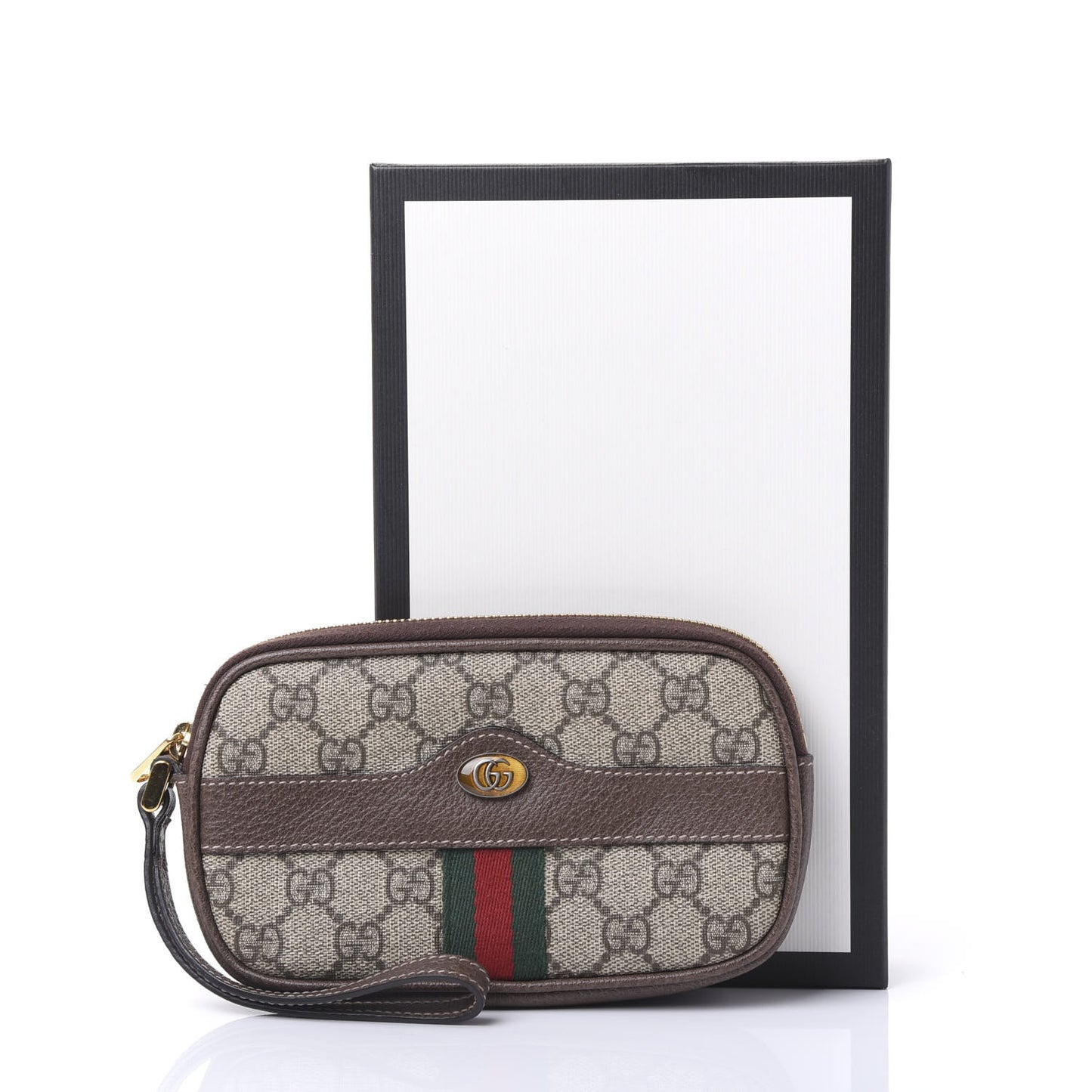 GG Supreme Monogram Ophidia Phone Case Wristlet Brown