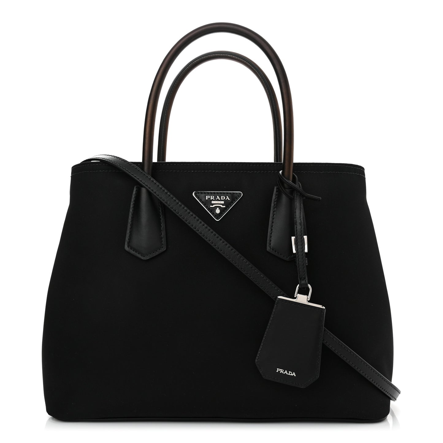 Tessuto Nylon Vitello Medium Double Bag Black