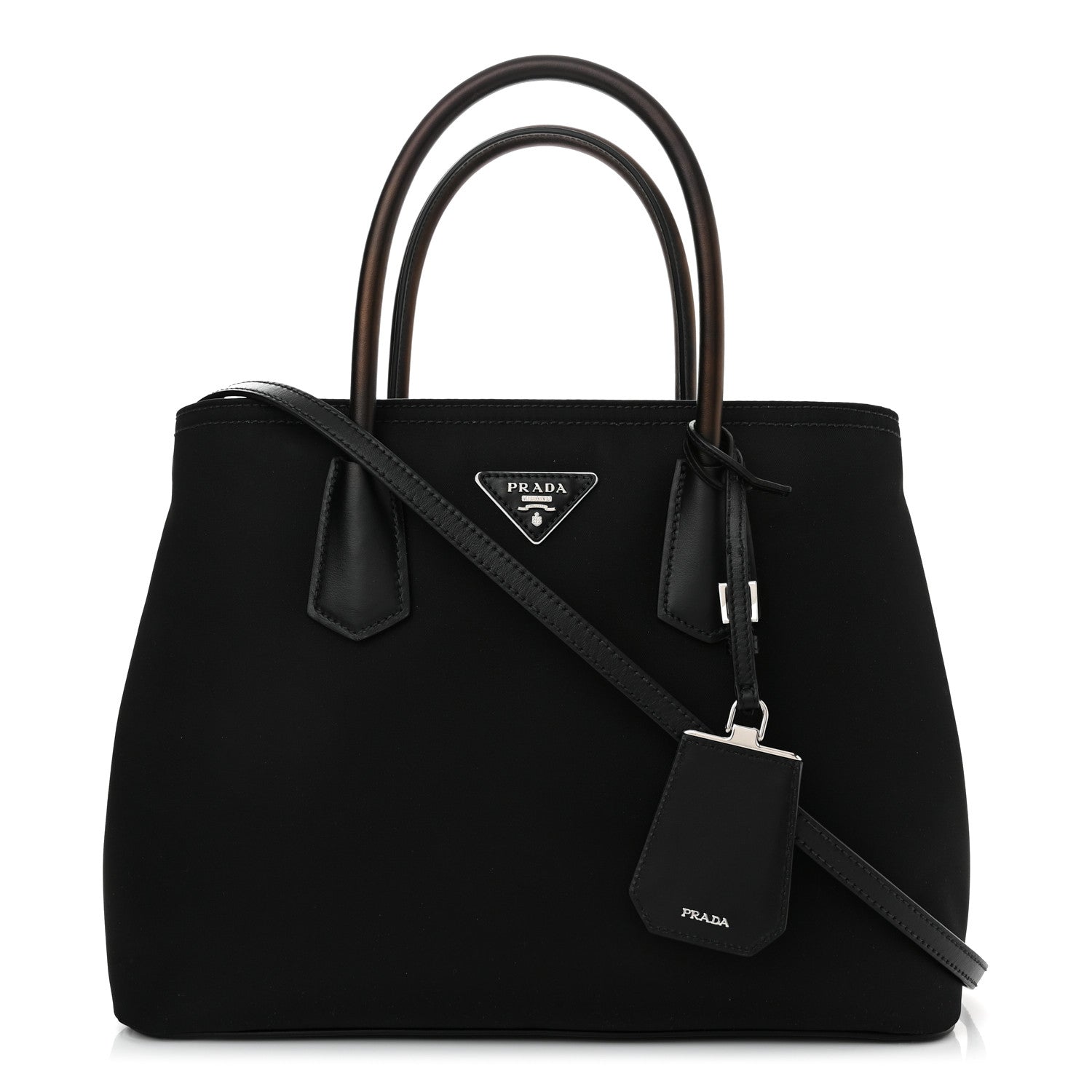 Prada Tessuto Nylon Vitello Medium Double Bag Black 1 of 10