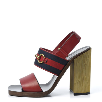Gucci Calfskin Nylon Web Horsebit Lifford Sandals 37.5 Hibiscus Red 1 of 10